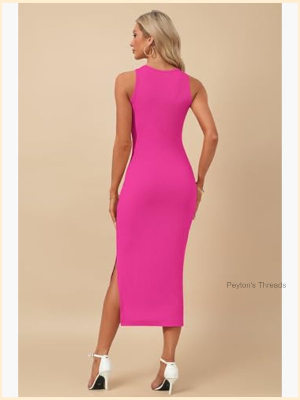 Sleeveless Knit Tank Midi Bodycon Dress Summer Casual - Picture 3 of 7